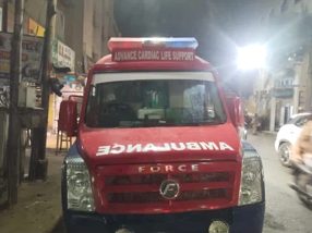 Red Force emergency ambulance of R.N Ambulance Service at night